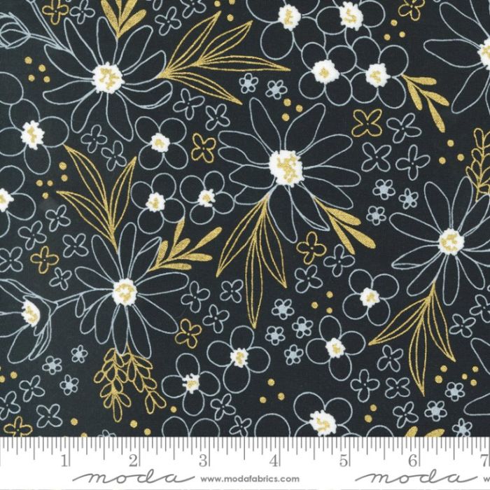 Moda Fabrics Gilded Flower Arrangement Metallic Ink Gold