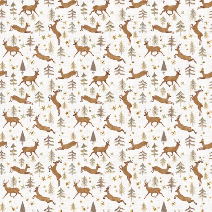 Figo Fabrics Winter Dreams Stags White Metallic
