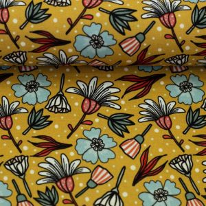 Swafing Canvas Garden Stories mit Blumen Senfgelb