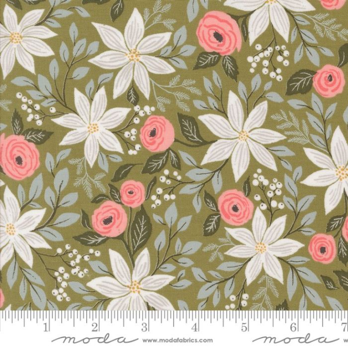 Moda Fabrics Berry and Pine Poinsettia Party Florals Sage