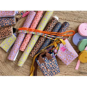 Kunstleder Meterware Leo-Muster warme Farben Ocker Schwarz