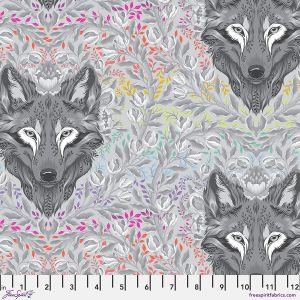 Tula Pink Graywork Wolf of Pink Street Fog