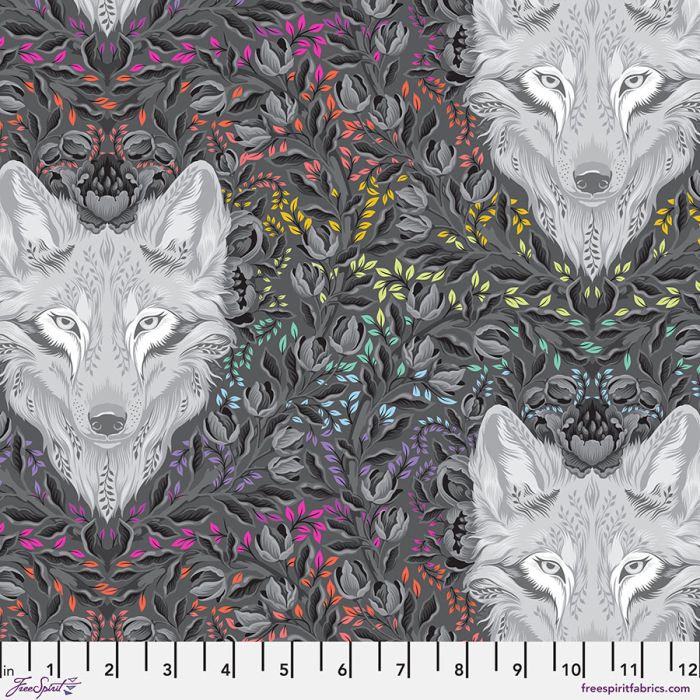 Tula Pink Graywork Wolf of Pink Street Carbon