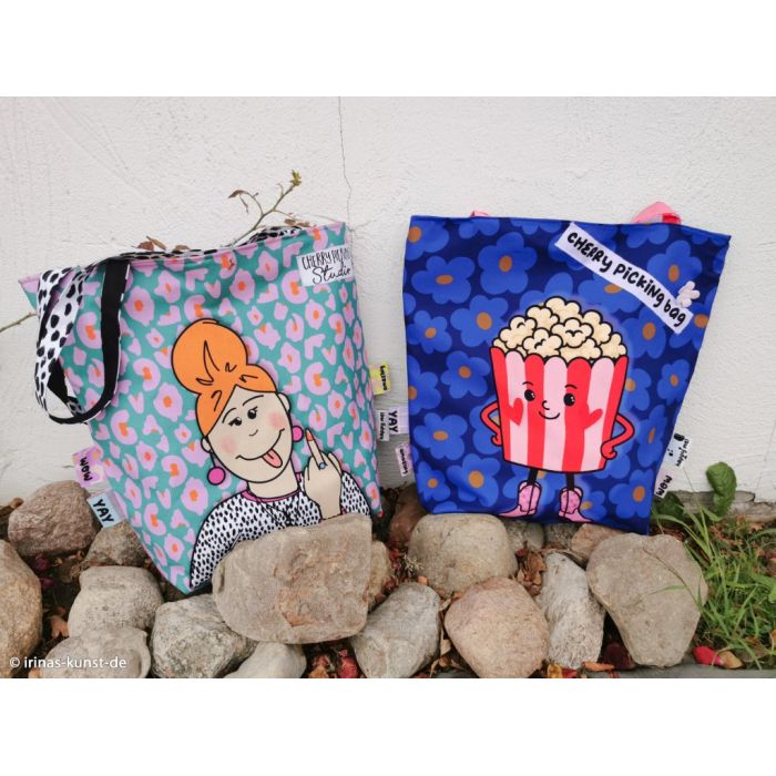 Cherry Picking Bag DIY-Panel Canvas freche Lady und Popcorn-Eimer