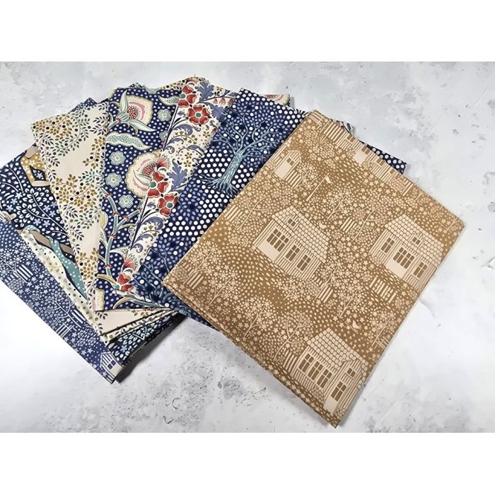 Tilda Fat Quarter Bundle Hometown Neighbourhood Blue Mustard