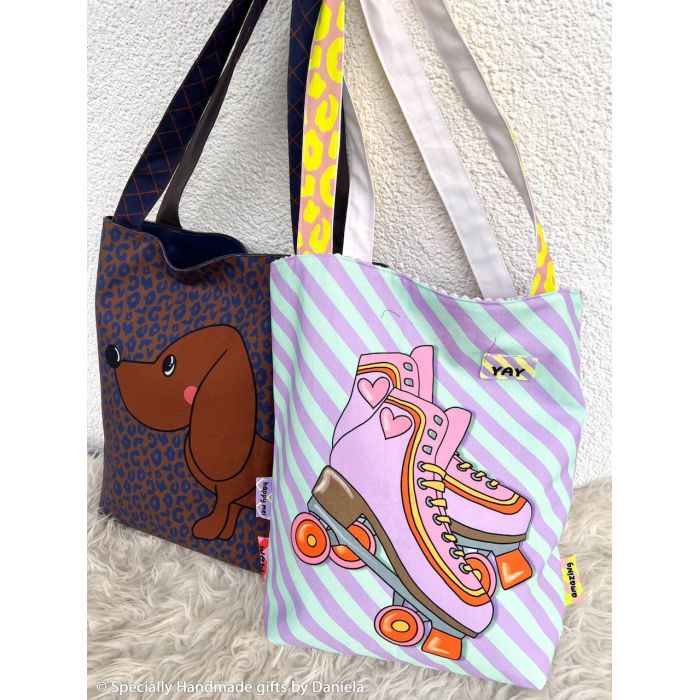 Cherry Picking Bag DIY-Panel Canvas Dackel und Rollschuhe
