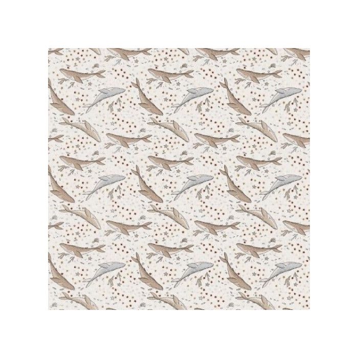 Figo Fabrics Calm Waters Whales Cream