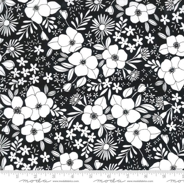 Moda Fabrics Illustrations Wild Florals schwarz