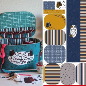 Swafing Canvas Panel DIY-Set My Sewing Bag Jeansblau Ocker