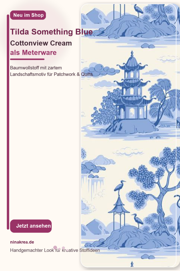Pinterest-Grafik für Tilda Something Blue Cottonview Cream als Meterware
