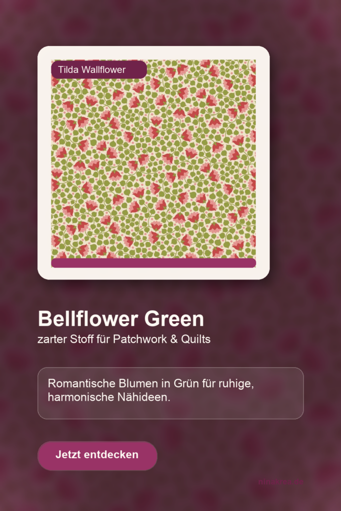 Pinterest-Grafik für Tilda Wallflower Bellflower Green mit grünem Blumenmuster und ninaKrea Branding