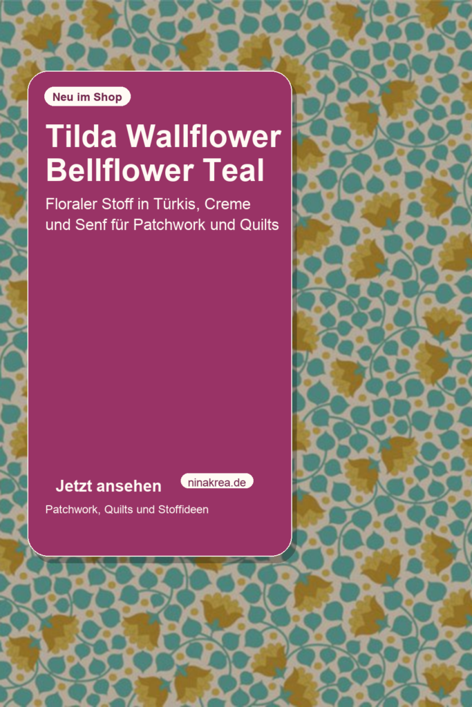 Tilda Wallflower Bellflower Teal: floraler Stoff in Türkis