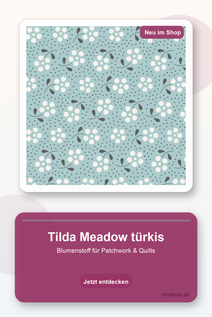 Tilda Meadow türkis mit Blumen und Punkten für Patchwork und Quilts