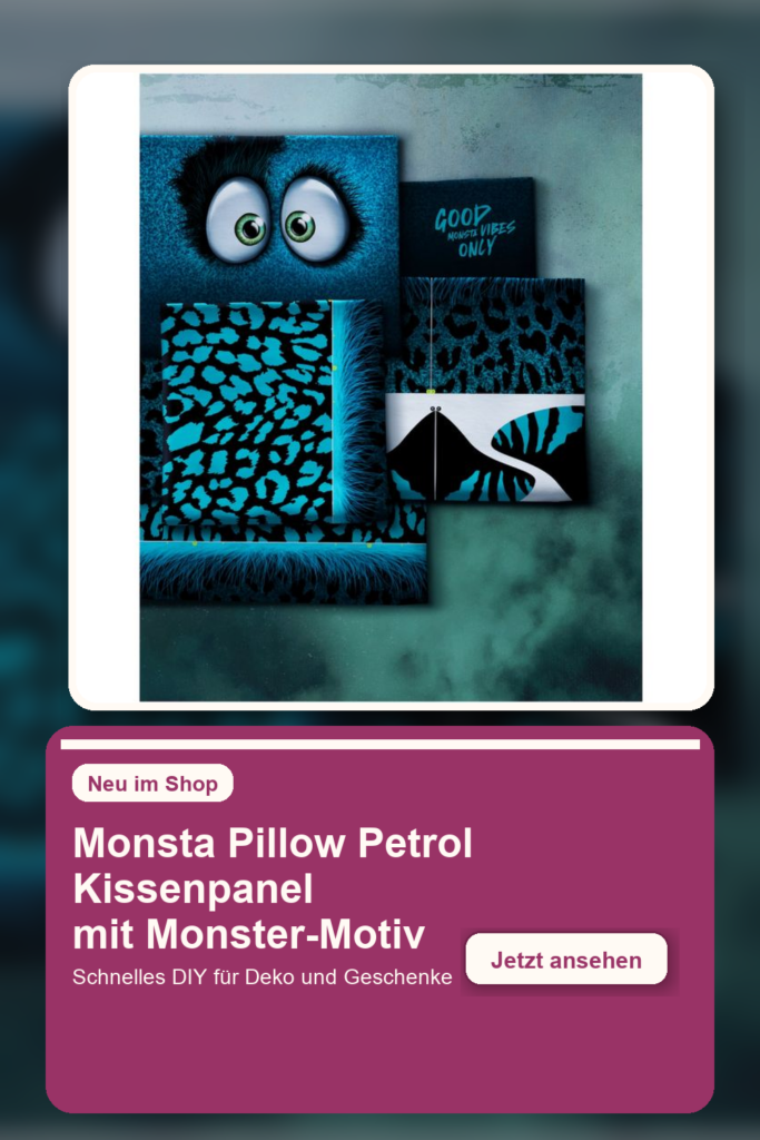 Monsta Pillow Petrol: Kissenpanel mit Monster-Motiv