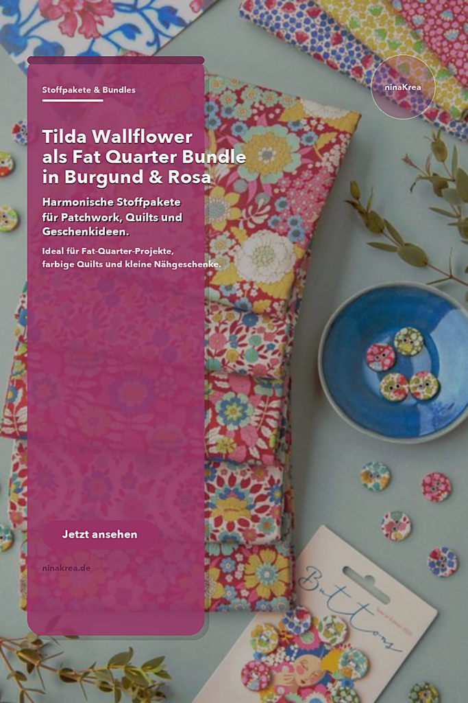 Pinterest Grafik für das Tilda Wallflower Fat Quarter Bundle in Burgund und Rosa
